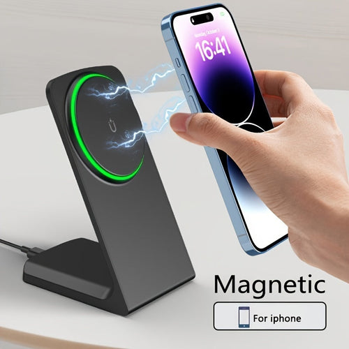 NNETM Magnetic Wireless Charger – 15W Fast Charging Stand for iPhone & Earbuds