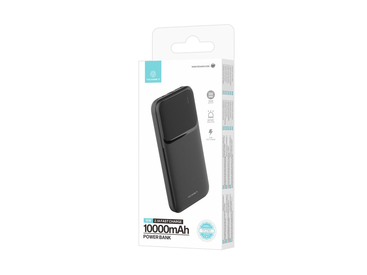 Techancy TF2781 10000mAh Power Bank – Black, 10W Fast Charging for Smartphones, Tablets & More!