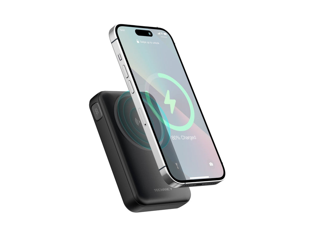 Techancy TF2786 Magnetic Power Bank 10000mAh – 15W Fast Wireless Charging, 20W PD, MagSafe Compatible, Built-in Stand, LED Display – Black