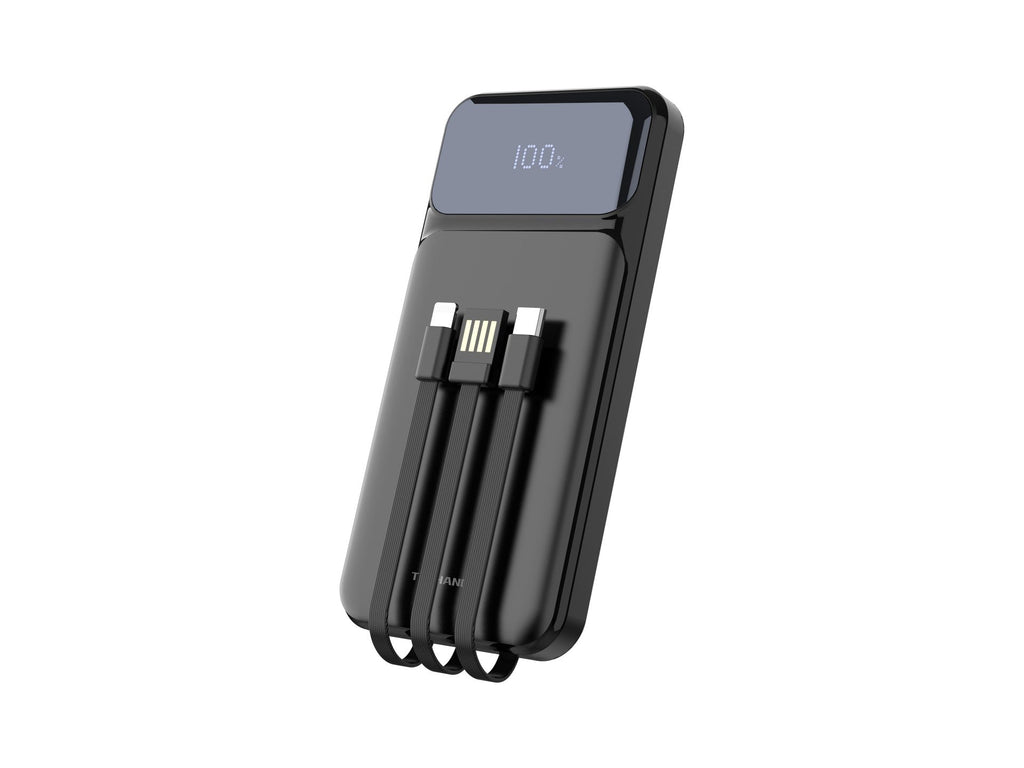 Techancy TF2782 10000mAh 22.5W Power Bank – Built-in 3-in-1 Type-C + Lightning + USB Charging Cables, Digital Battery Display